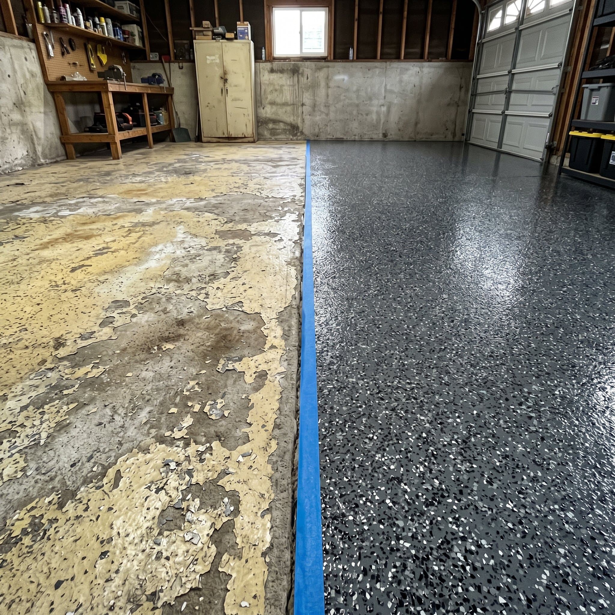 Garage slab: failed coating one side, flake the other.
