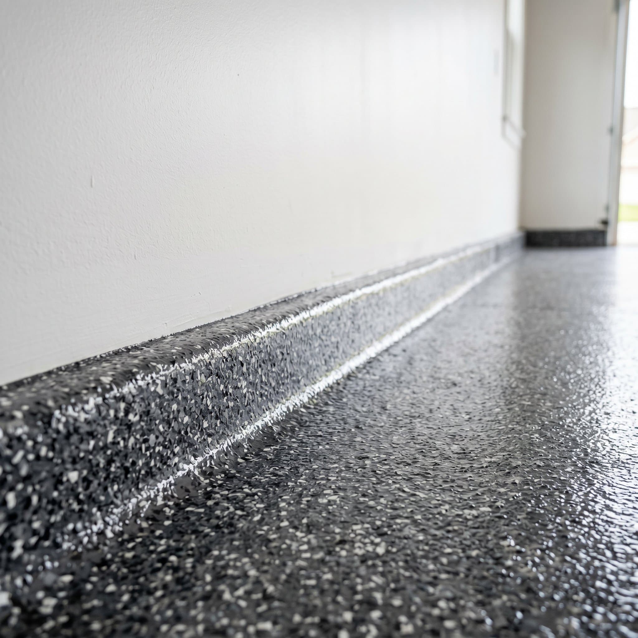 Coved edge where wall meets floor on a finished garage.