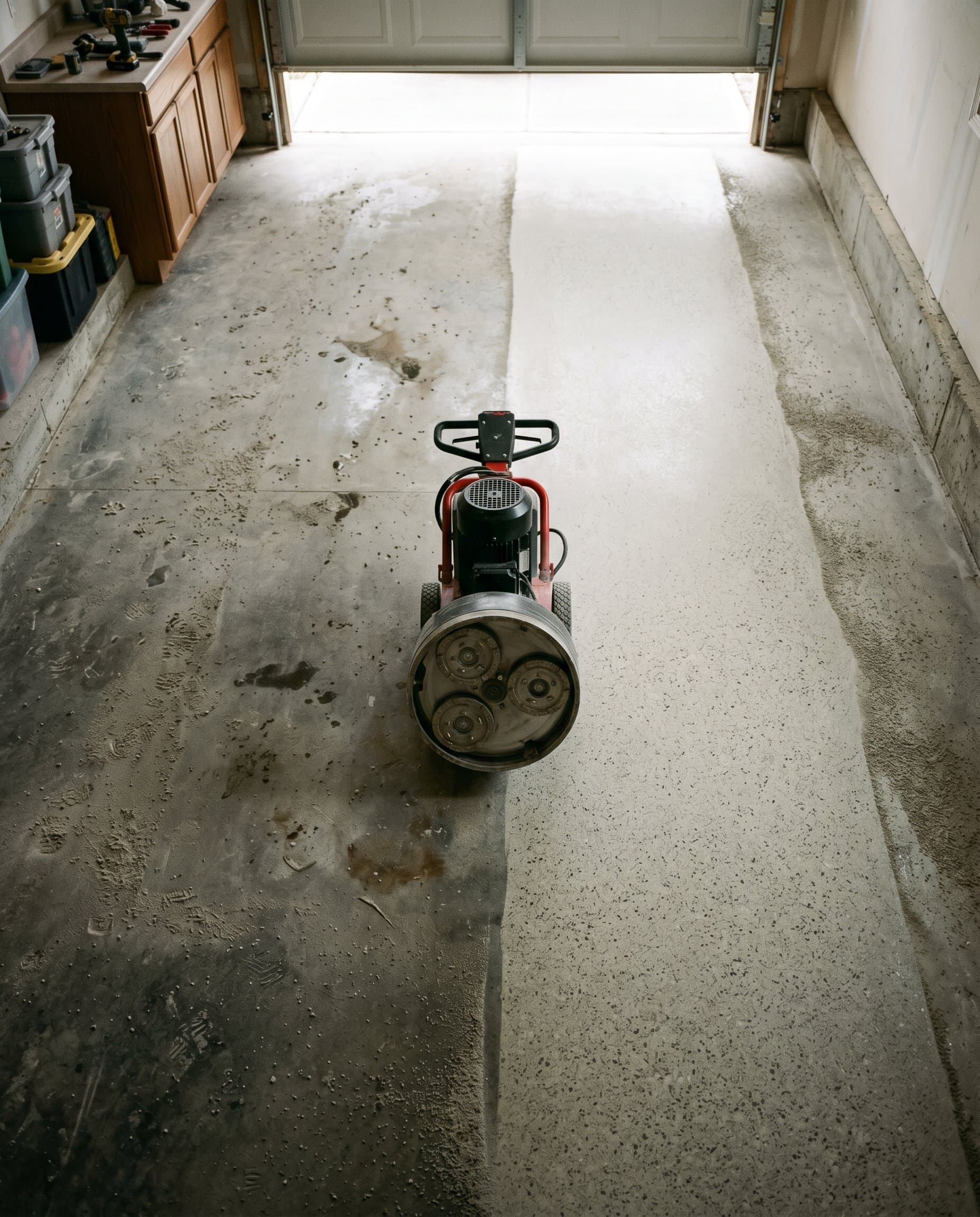 Planetary grinder opens a CSP-3 profile across a bare slab.